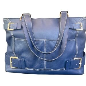 Michael Kors Blue Pebbled Leather Buckle Hobo Bag - Contrast Stitching